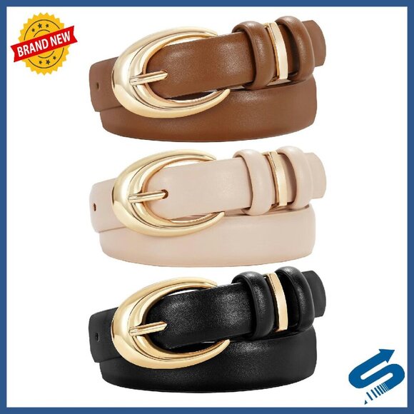 3 Pack Women\'s Faux Leather Belts Gold Buckle Versatile Fashion Accessory main image 5